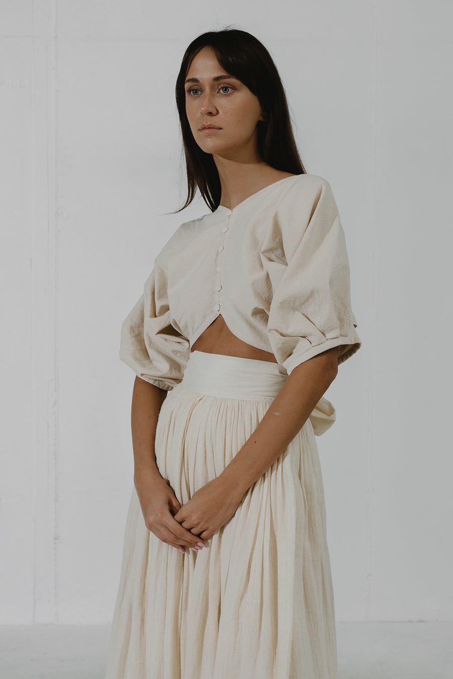 HAZEL Flowy wrap around high-waist midi skirt