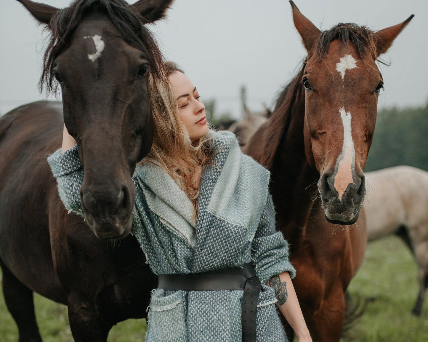 LIEPA Wool maxi coat in various shades and patterns of blue